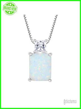 Emerald Cut Birthstone Pendant Necklace 925 Sterling Silver